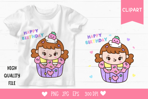 Cute Girl Clipart Happy Birthday Cupcake: A Sweet Addition to Your Creative Projects