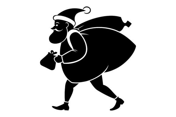 Jolly Santa Claus Silhouette with Sack