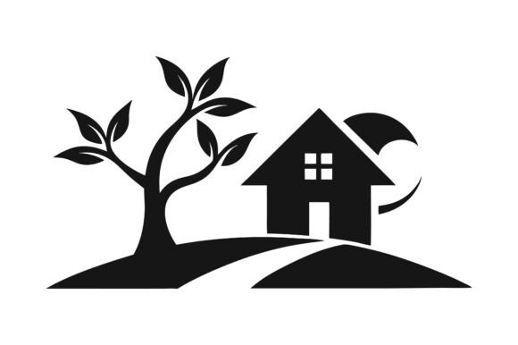 Minimalist Home Logo with Sun and Tree
