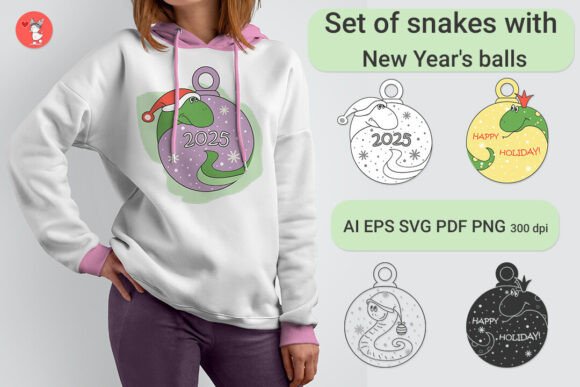 Set of Snakes with New Year’s Balls – Creative Designs for Sublimation and More